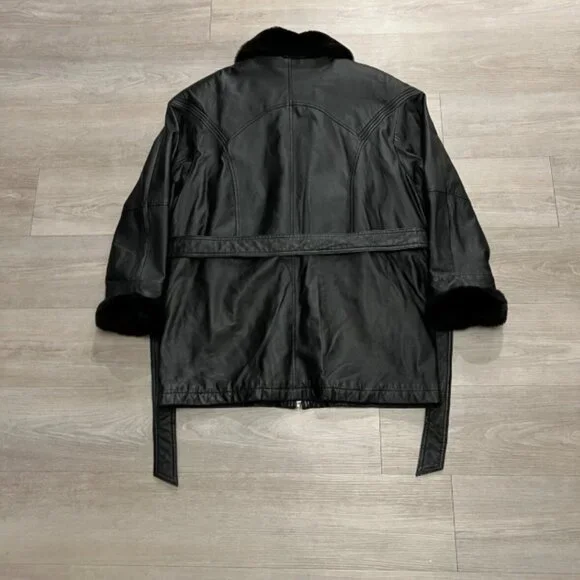 Wilsons Leather Black Fur Lined Heavy Full Zip Bomber Jacket Men’s Size Large